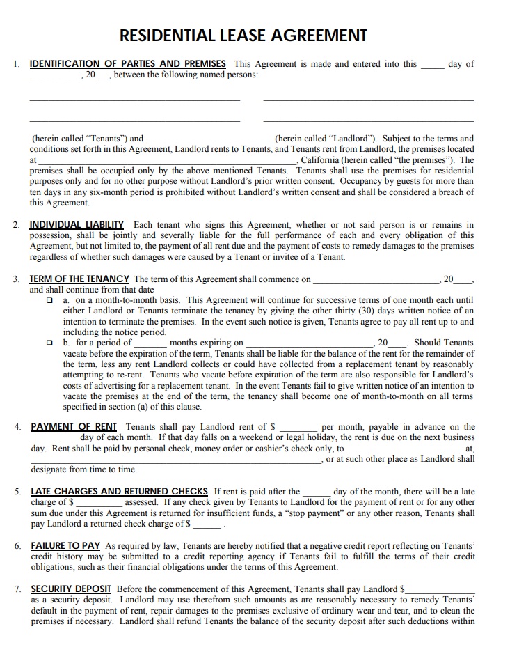 Lease Agreement Template Free Word Templates