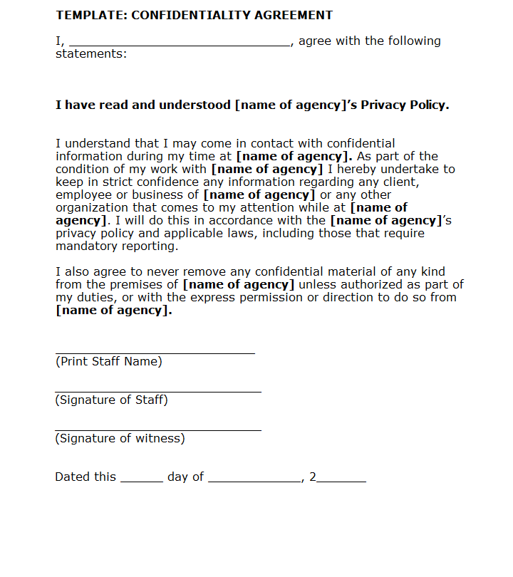 Confidential Agreement Template