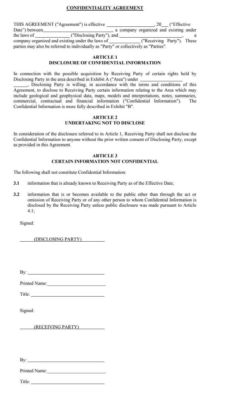 Confidential Agreement Template