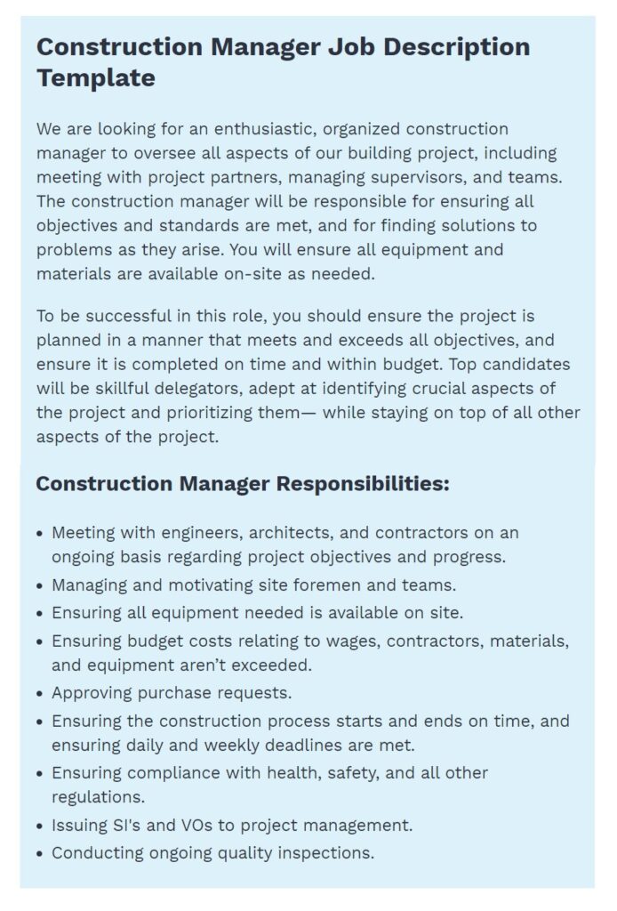 ConstructionManagerJobDescriptionSample Free Word Templates